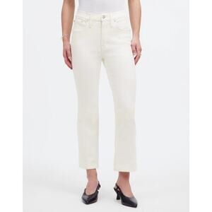 Madewell Kick Out Crop Jeans Mid Rise Flare Leg Denim Pure White NWT Size 25